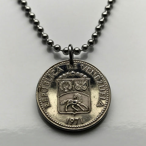 1971 Venezuela 10 Céntimos coin pendant necklace Simon Bolivar's Palomo horse Caracas Maracaibo Valencia Barquisimeto Ciudad Guayana Maturin Barcelona Maracay Cumana Barinas Miranda San Cristobal n003332