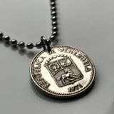 1971 Venezuela 10 Céntimos coin pendant necklace Simon Bolivar's Palomo horse Caracas Maracaibo Valencia Barquisimeto Ciudad Guayana Maturin Barcelona Maracay Cumana Barinas Miranda San Cristobal n003332