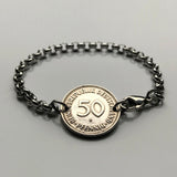 1986 Germany Deutschland 50 Pfennig coin bracelet planting tree seedling gardener Berlin Dresden Hannover Nuremberg Bonn Rostock b000065