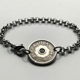 1921 Japan Nippon Nihon 10 Sen coin rolo link bracelet seigaiha waves Yata floral sacred mirror Tokyo Samurai symbol Judo Chrysanthemum blossom b000066