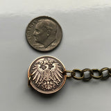 1907 Germany Deutschland 1 Pfennig coin brass rolo link bracelet black German eagle Berlin Hamburg Munich Cologne Frankfurt Stuttgart Düsseldorf Dortmund Leipzig Bremen Dresden Hanover Bavaria Bonn Nuremberg b000073