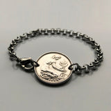 1986 Germany Deutschland 50 Pfennig coin bracelet planting tree seedling gardener Berlin Dresden Hannover Nuremberg Bonn Rostock b000065