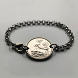 1986 Germany Deutschland 50 Pfennig coin bracelet planting tree seedling gardener Berlin Dresden Hannover Nuremberg Bonn Rostock b000065