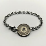 1921 Japan Nippon Nihon 10 Sen coin rolo link bracelet seigaiha waves Yata floral sacred mirror Tokyo Samurai symbol Judo Chrysanthemum blossom b000066