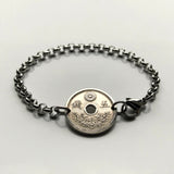 1921 Japan Nippon Nihon 10 Sen coin rolo link bracelet seigaiha waves Yata floral sacred mirror Tokyo Samurai symbol Judo Chrysanthemum blossom b000066