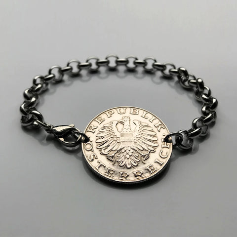 1991 Austria Österreich 10 Schilling coin bracelet Austrian eagle Vienna Salzburg Linz Innsbruck Graz Tyrol Villach Carinthia Styria Wels Sankt Pölten Sölden Vorarlberg Habsburg Zell am See b000082