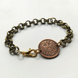 1907 Germany Deutschland 1 Pfennig coin brass rolo link bracelet black German eagle Berlin Hamburg Munich Cologne Frankfurt Stuttgart Düsseldorf Dortmund Leipzig Bremen Dresden Hanover Bavaria Bonn Nuremberg b000073