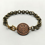 1907 Germany Deutschland 1 Pfennig coin brass rolo link bracelet black German eagle Berlin Hamburg Munich Cologne Frankfurt Stuttgart Düsseldorf Dortmund Leipzig Bremen Dresden Hanover Bavaria Bonn Nuremberg b000073