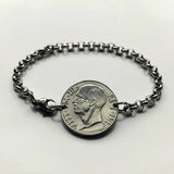 1941 Italy Italian 20 Centesimi coin bracelet Italian lady fasces fascist World War 2 era Savoy shield Benito Mussolini Rome Milan Siena Capri Sardinia Parma San Gimignano Positano Lazio b000084