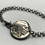 USA 5 Cent Buffalo Indian Head nickel coin rolo link bracelet native American bison Chief Iron Tail New York Washington Nebraska b000085