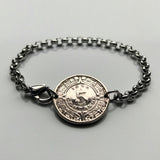 1942 Mexico 5 Centavos coin bracelet Aztec Sun Stone Tonatiuh calendar Piedra del Sol Tonalpohualli Mexica sculpture Zocalo Tijuana Moctezuma II Templo Mayor Tenochtitlan Xochimilco golden eagle b000074
