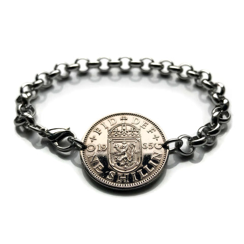 Scotland United Kingdom Great Britain 1 Shilling coin rolo link bracelet jewelry Scottish lion Edinburgh Glasgow Perth Alba Dundee Aberdeen Holyrood Palace Lothian Stirling Scots Inverness Fife British b000078