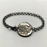 USA 5 Cent Buffalo Indian Head nickel coin rolo link bracelet native American bison Chief Iron Tail New York Washington Nebraska b000085