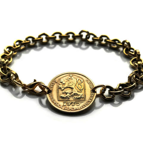 1982 Czechoslovakia 20 Haleru coin bracelet socialist republic Czech lion Slovakia Prague Cesky Krumlov Bratislava Bohemia Moravia Charles Bridge Brno Cesky Krumlov Kutná Hora Ostrava Plzeň Slovakia b000089