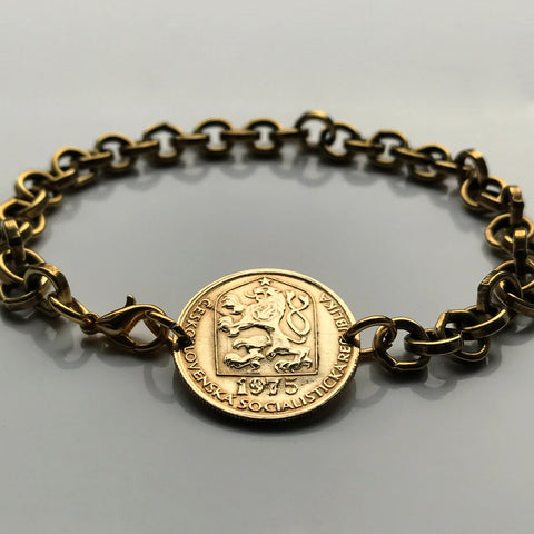 1983 Czechoslovakia 20 Haleru coin bracelet socialist republic Czech lion Slovakia Prague Cesky Krumlov Bratislava Bohemia Moravia Charles Bridge Brno Cesky Krumlov Kutná Hora Ostrava Plzeň Slovakia b000089