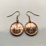 Italy 2 Euro Cent coin earrings Mole Antonelliana Turin tower Villa della Regina Santa Maria del Monte Gran Via Roma Crocetta e000428