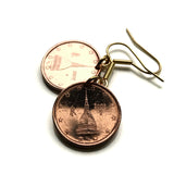 Italy 2 Euro Cent coin earrings Mole Antonelliana Turin tower Villa della Regina Santa Maria del Monte Gran Via Roma Crocetta e000428