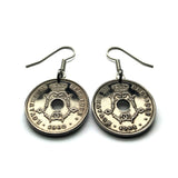 1900's Belgium Belgique Belgie 10 Centimes coin earrings Belgian jewelry initial L Brussels Antwerp Bruges Ghent Antwerpen Liège Charleroi Namur Mons Flanders Flemish Limbourg Mechelen Leuven Ostend Ardennes e000424
