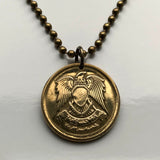 1973 Egypt 10 Milliemes coin pendant necklace jewelry Hawk of Quraish falcon eagle Egyptian Libyan Federation of Arab Republics Middle East shield n002710