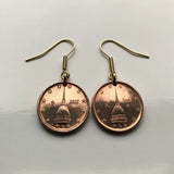 Italy 2 Euro Cent coin earrings Mole Antonelliana Turin tower Villa della Regina Santa Maria del Monte Gran Via Roma Crocetta e000428