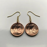 Italy 2 Euro Cent coin earrings Mole Antonelliana Turin tower Villa della Regina Santa Maria del Monte Gran Via Roma Crocetta e000428
