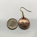 Italy 2 Euro Cent coin earrings Mole Antonelliana Turin tower Villa della Regina Santa Maria del Monte Gran Via Roma Crocetta e000428
