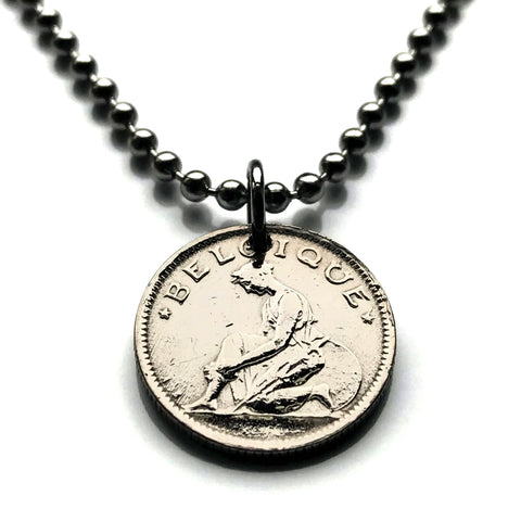 1923 Belgium 50 Centimes coin pendant Belgian lady Brussels Antwerp Bruges Ghent Liège Mons Kortrijk Ostend Ypres Dinant Limbourg Bilstain Wallonia Namur Charleroi Schaerbeek Leuven Mechelen n003406