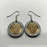 Peru 2 Soles coin earrings escudo Peruano Lima Arequipa Trujillo Chiclayo Piura Huancayo Cusco llama Nazca Line hummingbird Ica e000444