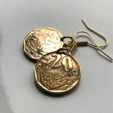 South Africa 20 Cents coin earrings King Protea flower Pretoria Bantu flower plant Eastern Cape isiZulu Northern Sotho Gauteng e000442