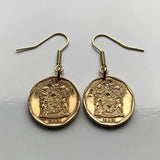 South Africa 20 Cents coin earrings King Protea flower Pretoria Bantu flower plant Eastern Cape isiZulu Northern Sotho Gauteng e000442