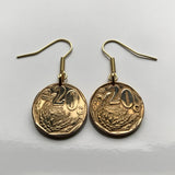 South Africa 20 Cents coin earrings King Protea flower Pretoria Bantu flower plant Eastern Cape isiZulu Northern Sotho Gauteng e000442