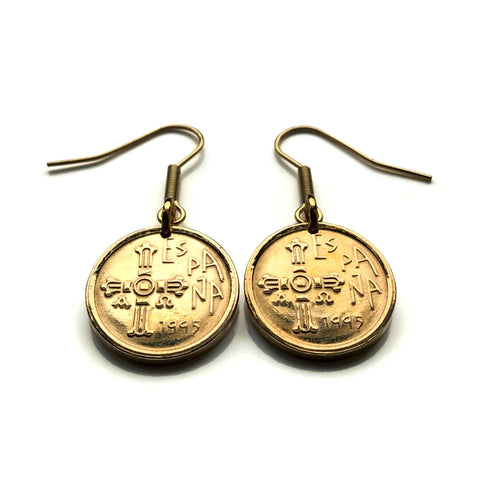 1995 Spain España 5 Peseta coin earring Asturian Victory Cross San Salvador Cathedral Oviedo Gijón Avilés Siero Langreo Raíces Nuevo e000456