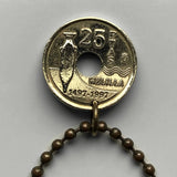 1997 Spain España 25 Pesetas Spanish coin pendant  Melilla la Vieja town hall Palacio de la Asamblea Malaga Ciudad Vieja Hernandez Park Playa de la Hipica Cala de Trapana Fuerte de Victoria Grande Puerta de Santiago Plaza Heroes de España African n000593