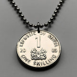 2005 Kenya Shilling coin pendant Kenyan lions Nairobi East Africa Kikuyu Luhya Luo Kiswahili Great Rift Valley Lamu safari spears n001935