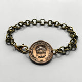 1908 Hungary Magyar 2 Filler coin brass rolo link bracelet jewelry Hungarian Holy Crown of Saint Stephen Szent Korona Budapest Debrecen Szeged Miskolc Pécs Győr Gellért Hill Nyíregyháza Jászság Fejér Hajdú-Bihar b000095