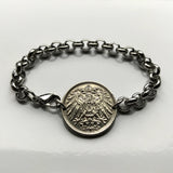 1912 Germany Deutschland 10 Pfennig coin bracelet German black eagle Berlin Hamburg Munich Cologne Frankfurt Stuttgart Düsseldorf Leipzig Dortmund Essen Bremen Dresden Hanover Nuremberg b000093