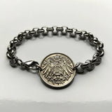 1912 Germany Deutschland 10 Pfennig coin bracelet German black eagle Berlin Hamburg Munich Cologne Frankfurt Stuttgart Düsseldorf Leipzig Dortmund Essen Bremen Dresden Hanover Nuremberg b000093