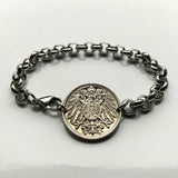 1912 Germany Deutschland 10 Pfennig coin bracelet German black eagle Berlin Hamburg Munich Cologne Frankfurt Stuttgart Düsseldorf Leipzig Dortmund Essen Bremen Dresden Hanover Nuremberg b000093