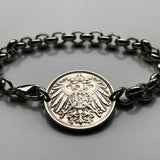 1912 Germany Deutschland 10 Pfennig coin bracelet German black eagle Berlin Hamburg Munich Cologne Frankfurt Stuttgart Düsseldorf Leipzig Dortmund Essen Bremen Dresden Hanover Nuremberg b000093