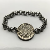 1912 Germany Deutschland 10 Pfennig coin bracelet German black eagle Berlin Hamburg Munich Cologne Frankfurt Stuttgart Düsseldorf Leipzig Dortmund Essen Bremen Dresden Hanover Nuremberg b000093