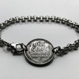 USA 1943 Steel Penny 1 Cent coin stainless steel rolo link bracelet World War 2 era Allies Abraham Lincoln wheat steelie magnetic coin Americana Victory b000099