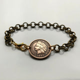1905 USA United States of America Indian Head Penny One Cent coin rolo link bracelet jewelry native American Liberty Indian headdress New York antique motif b000100