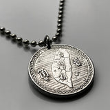 1950 Taiwan Republic of China 2 Jiao coin pendant Taiwanese map Formosa Taipei Sun Yat-sen Taichung Kaohsiung Taoyuan Tainan Hsinchu Kuomintang Keelung Chiayi Changhua Miaoli Taoyuan Taitung n003459