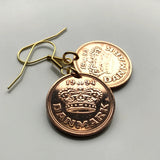 Denmark Danmark 50 Ore coin earrings king Christian V Danish royal crown Danes Copenhagen Aarhus Odense Aalborg Scandinavian Nordic Esbjerg Randers Kolding Zealand Funen Faroese Vendsyssel Thy Jutland Vikings Norsemen Hillerød Roskilde e000179