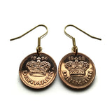 Denmark Danmark 50 Ore coin earrings king Christian V Danish royal crown Danes Copenhagen Aarhus Odense Aalborg Scandinavian Nordic Esbjerg Randers Kolding Zealand Funen Faroese Vendsyssel Thy Jutland Vikings Norsemen Hillerød Roskilde e000179