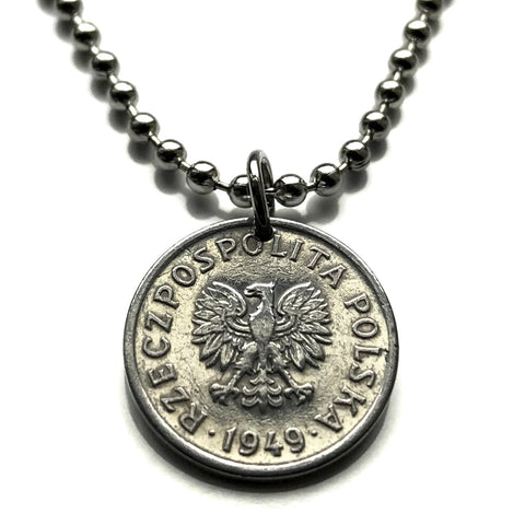 1949 Poland Polska 10 Groszy coin pendant white Polish eagle Warsaw Łódź Toruń Zakopane Oświęcim Kołobrzeg Kashubian Białystok Wawel n003467