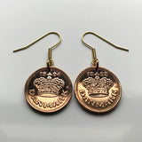 Denmark Danmark 50 Ore coin earrings king Christian V Danish royal crown Danes Copenhagen Aarhus Odense Aalborg Scandinavian Nordic Esbjerg Randers Kolding Zealand Funen Faroese Vendsyssel Thy Jutland Vikings Norsemen Hillerød Roskilde e000179