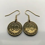 1996 Germany Deutschland 10 Pfennig coin earrings oak seedling tree planting gardening Berlin Hamburg Munich Cologne Frankfurt Stuttgart Düsseldorf Bavaria Dortmund Leipzig Bremen Dresden Bonn e000470