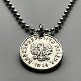 1949 Poland Polska 10 Groszy coin pendant white Polish eagle Warsaw Łódź Toruń Zakopane Oświęcim Kołobrzeg Kashubian Białystok Wawel n003467