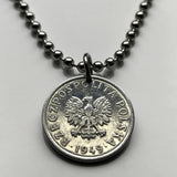 1949 Poland Polska 10 Groszy coin pendant white Polish eagle Warsaw Łódź Toruń Zakopane Oświęcim Kołobrzeg Kashubian Białystok Wawel n003467
